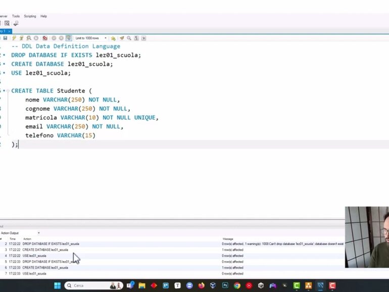 Trasformazione da ER a MySQL 2/20 – Creazione della tabella, focus sul campo UNIQUE, chiavi univoche