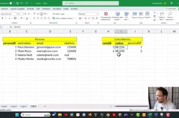 Trasformazione da ER a MySQL 18/20 – Simuliamo cosa succede in Excel con una relazione Uno ad Uno