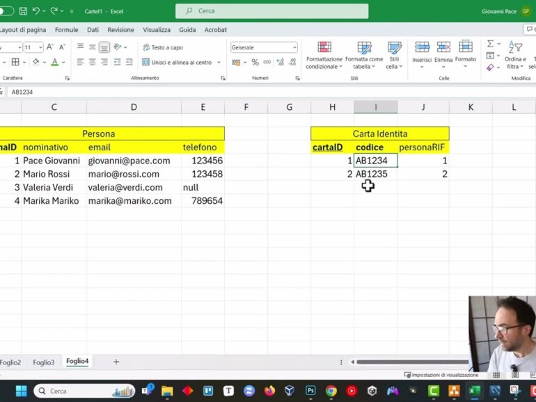 Trasformazione da ER a MySQL 18/20 – Simuliamo cosa succede in Excel con una relazione Uno ad Uno